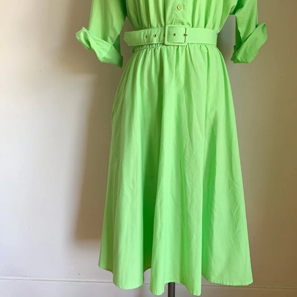 Classy Vintage Lime Green Shirt Dress Flattering, Fun, Compliments All Day! - Picture 3 of 5